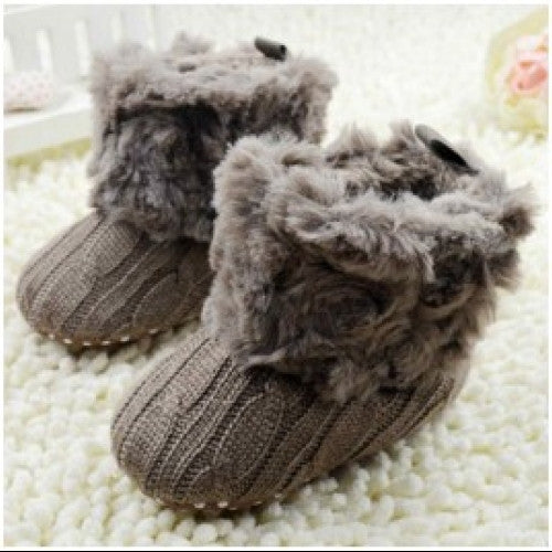 Girl Wool Snow Crib Shoes - Winter Children Newborn Baby Boots Crochet Knit Fleece Toddler