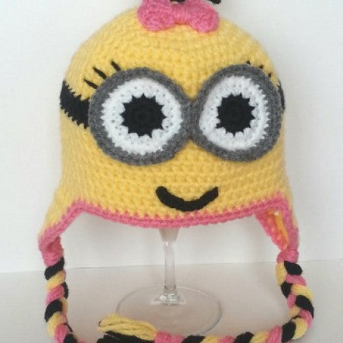 Despicable Me Cartoon Minion Hat Handmade Crochet Baby Earflap Hat